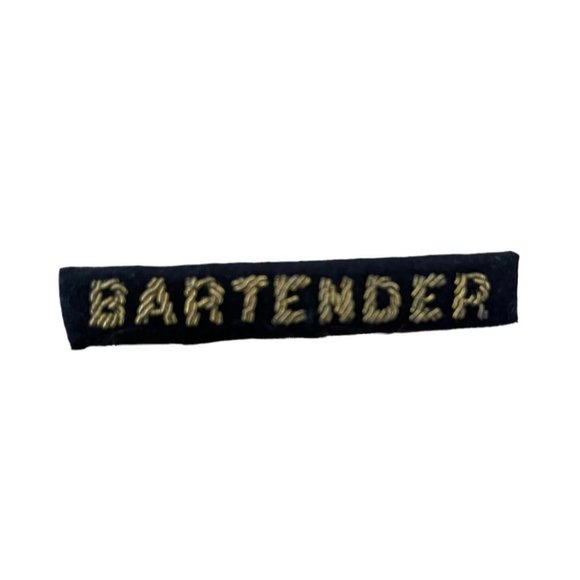 Vintage Gemsco Gold Boullion Embroidered Black Bartender Rectangular Bar Brooch - Picture 2 of 8